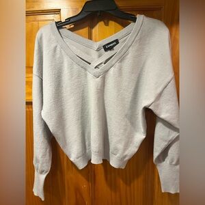 Express Women's Light Gray V-Neck Sweater